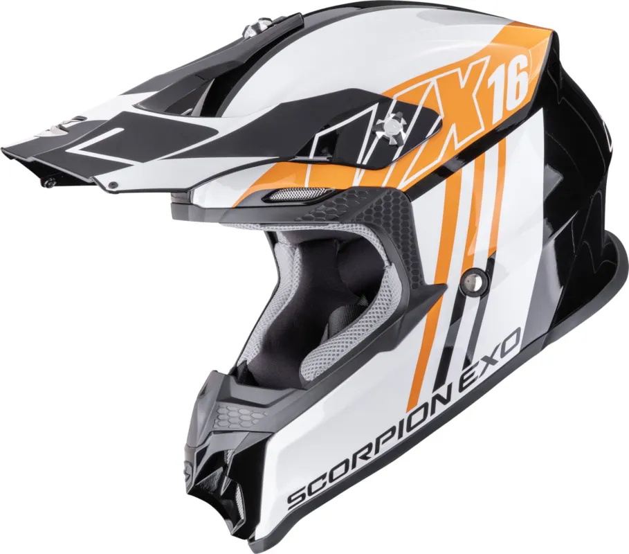 Značkový Scorpion VX-16 Evo Air Lignes Motokrosová přilba černý/bílý/oranžový - S (55/56)
