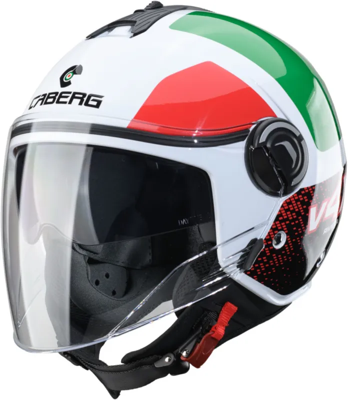 Zlevněný Caberg Riviera V4 X Alpha Trysková přilba bílá/červená/zelená - L (59/60)