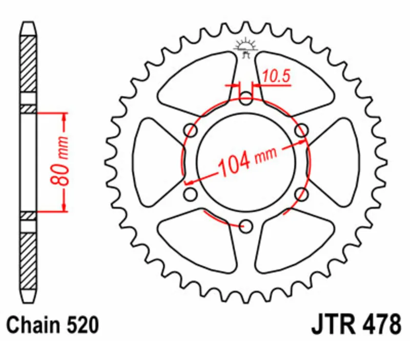 JT SPROCKETS Standardní ocelová korunka 478 - 520 - JT SPROCKETS Standardní ocelová korunka 478 - 520 ► koupit online na FC-Moto Koupit Online