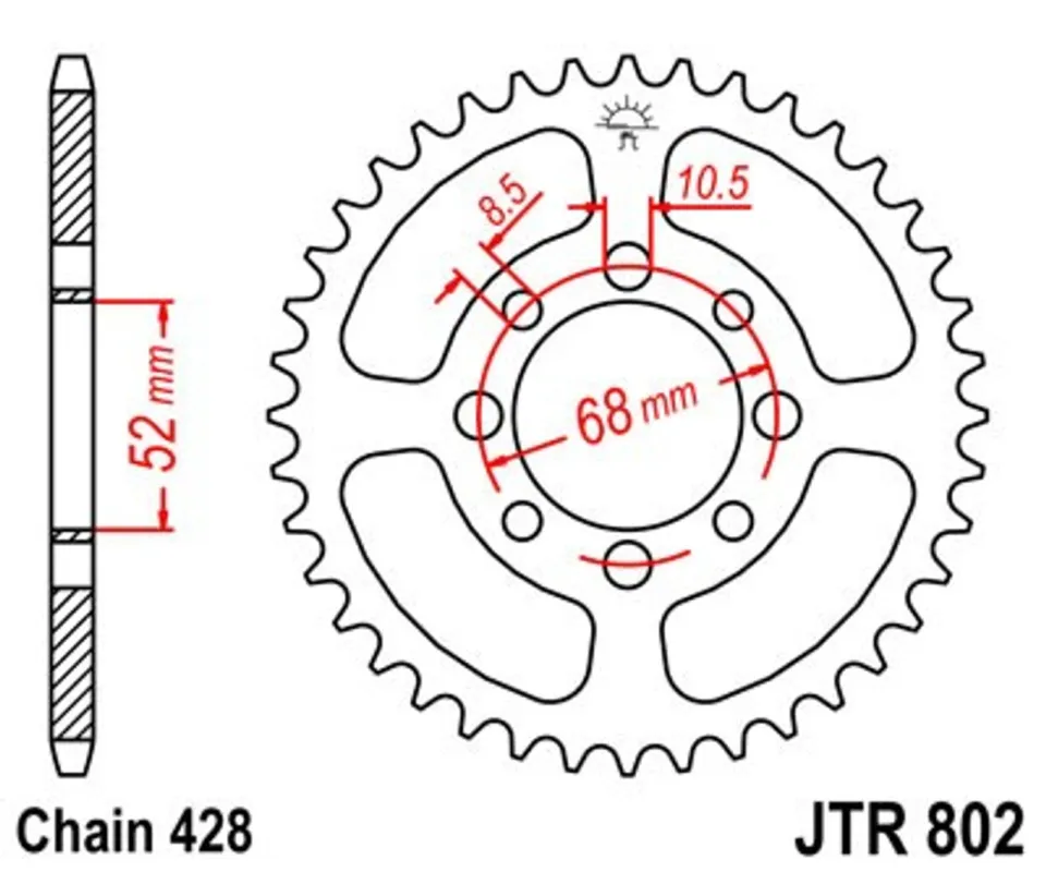 Řetězová rozeta JT JTR 802-42 42 zubů, 428 Rychlé Dodání