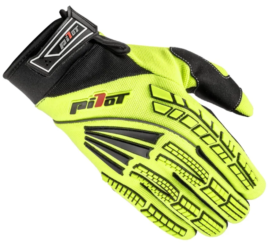 rukavice PIONEER, PILOT (žlutá fluo/černá/červená) - XS Omezená Nabídka