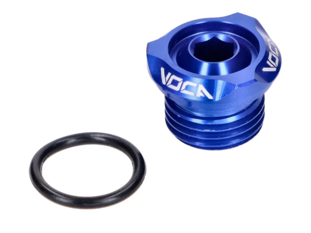 Značkový Plnicí zátka oleje VOCA V2 CNC modrá pro Derbi EBE, EBS, D50B