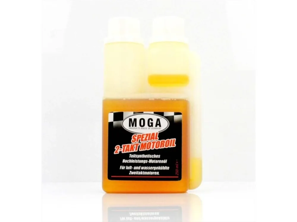 Láhev motorového oleje MOGA 250 ml, rozměry 165 mm vysoká, 90 mm široká, 45 mm hluboká pro Moped Mokick Výprodej