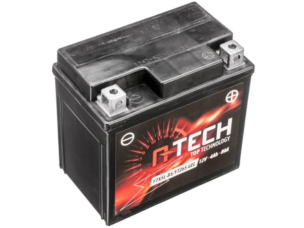 Ověřený baterie 12V, YTX5L-BS/YTZ6S GEL, 4Ah, 80A, bezúdržbová GEL technologie 113x70x105, A-TECH (aktivovaná ve výrobě)