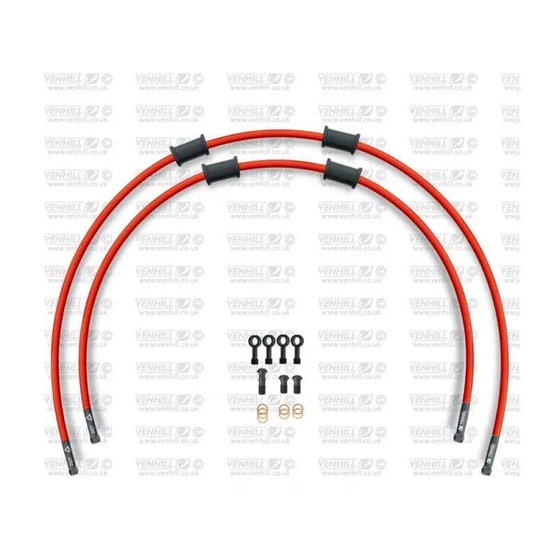 CROSSOVER Hadice přední brzdy sada Venhill POWERHOSEPLUS KAW-6014FB-RD (2 hadice v sadě) červené hadice, černé koncovky Značkový